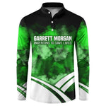 Garrett Morgan Button Sweatshirt with Gas Mask Invention Illustration, Inventing to Save Lives Quote