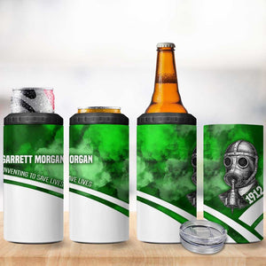 Garrett Morgan 4 in 1 Can Cooler Tumbler with Gas Mask Invention Illustration, Inventing to Save Lives Quote - African Pride