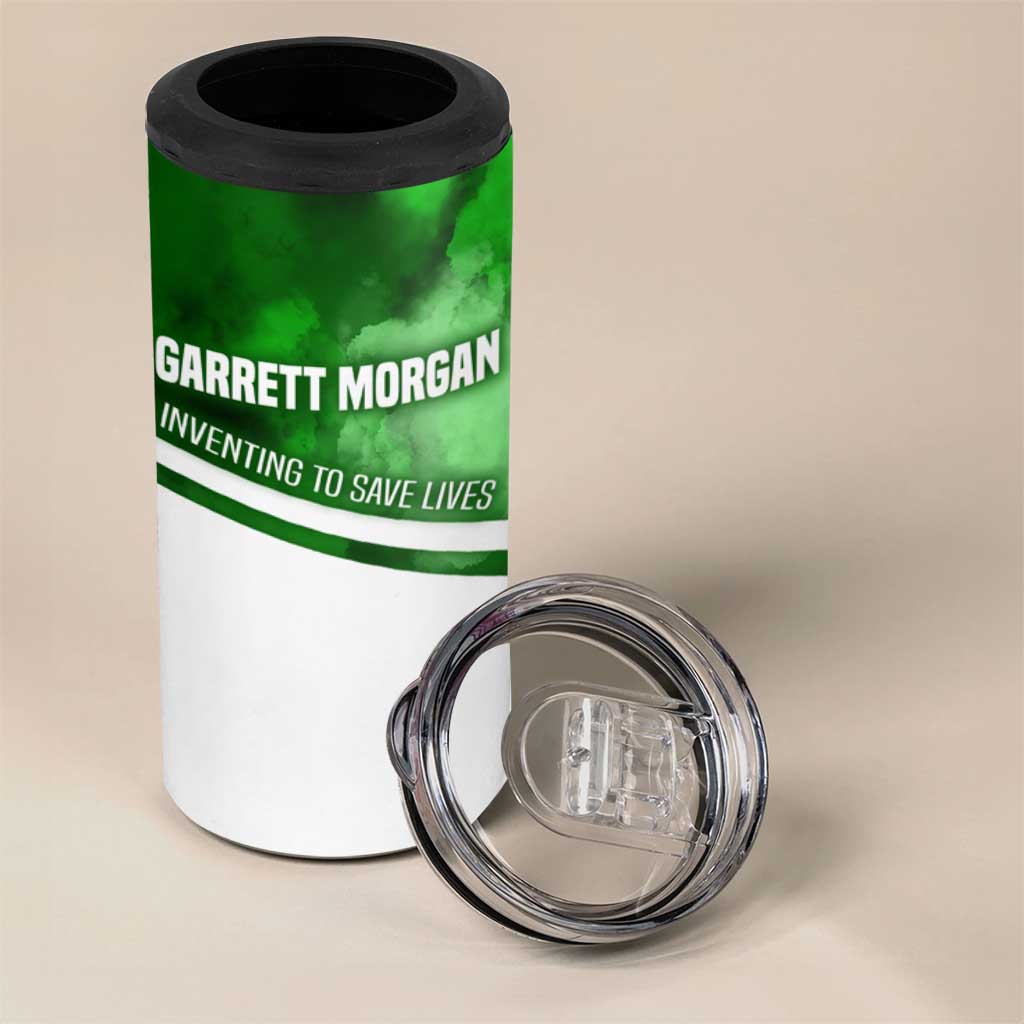 Garrett Morgan 4 in 1 Can Cooler Tumbler with Gas Mask Invention Illustration, Inventing to Save Lives Quote - African Pride