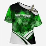 Garrett Morgan Cross Shoulder Shirt with Gas Mask Invention Illustration, Inventing to Save Lives Quote - African Pride
