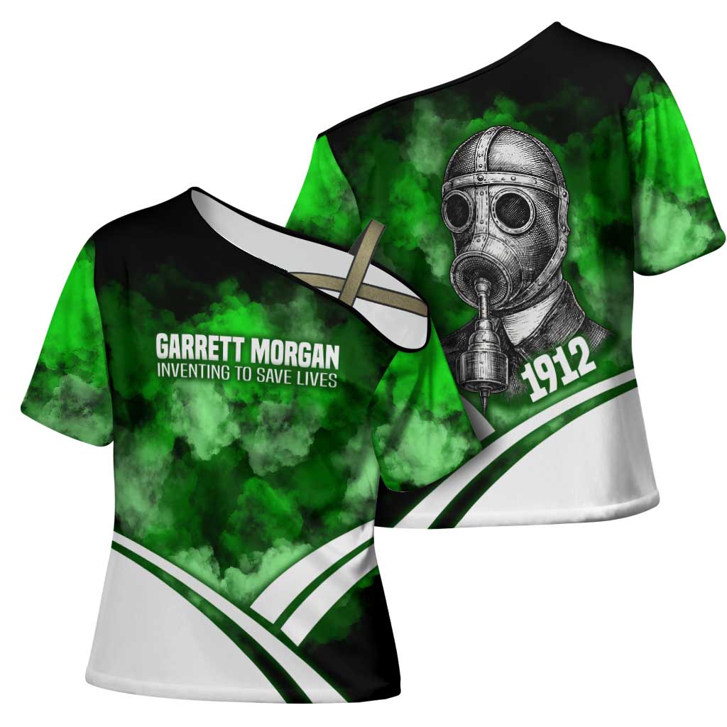 Garrett Morgan Cross Shoulder Shirt with Gas Mask Invention Illustration, Inventing to Save Lives Quote - African Pride