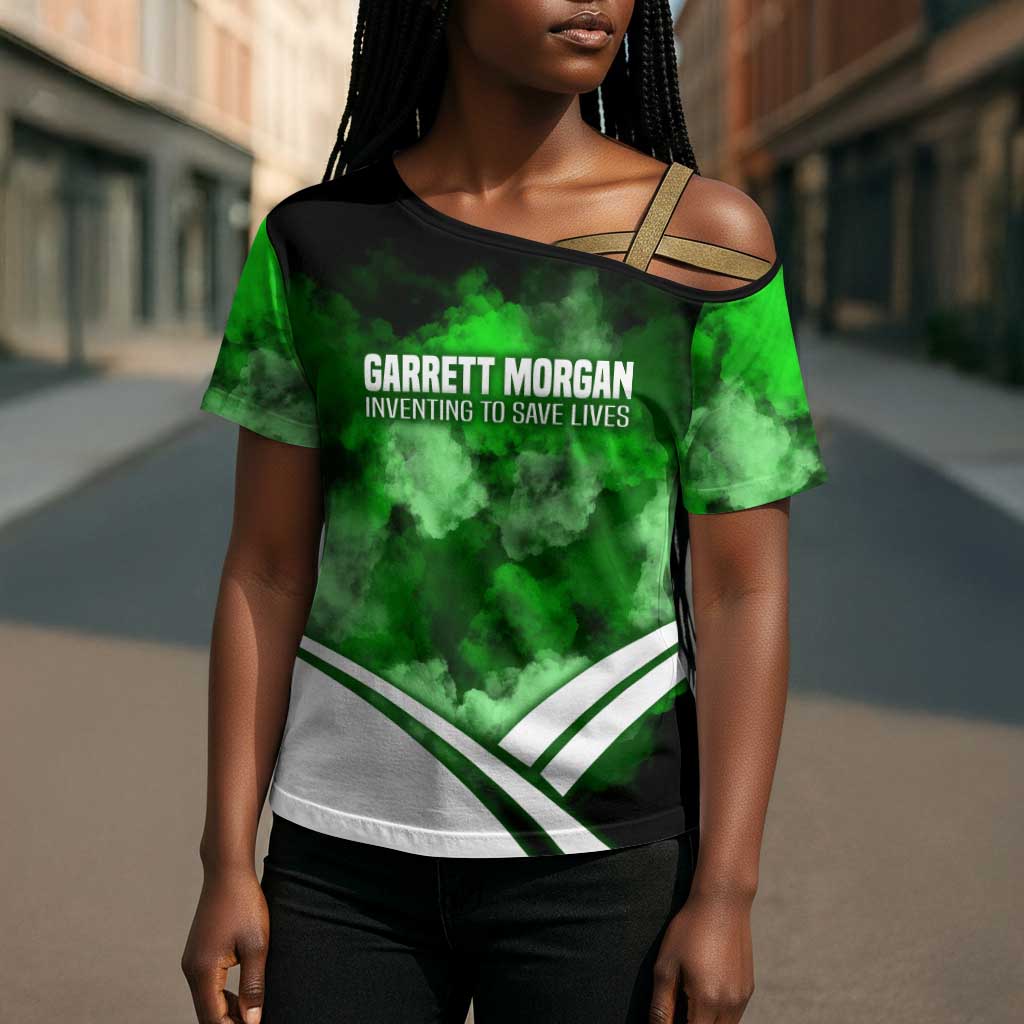 Garrett Morgan Cross Shoulder Shirt with Gas Mask Invention Illustration, Inventing to Save Lives Quote - African Pride