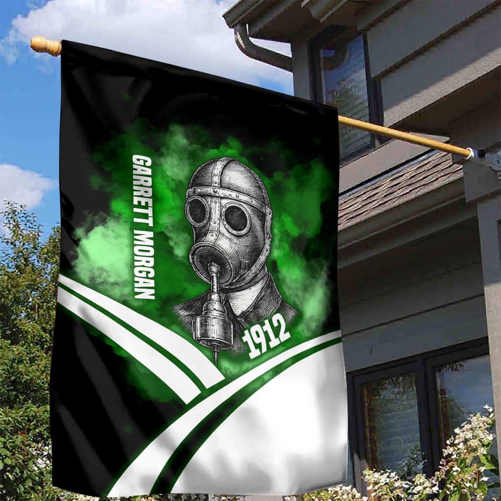 Garrett Morgan Garden Flag with Gas Mask Invention Illustration, Inventing to Save Lives Quote - African Pride