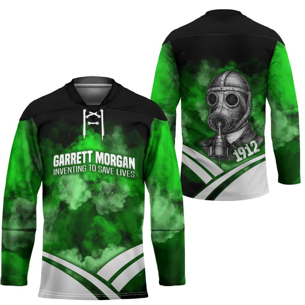 Garrett Morgan Hockey Jersey with Gas Mask Invention Illustration, Inventing to Save Lives Quote - African Pride