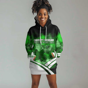Garrett Morgan Hoodie Dress with Gas Mask Invention Illustration, Inventing to Save Lives Quote - African Pride
