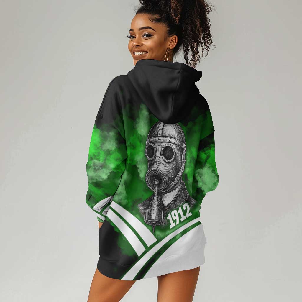 Garrett Morgan Hoodie Dress with Gas Mask Invention Illustration, Inventing to Save Lives Quote - African Pride