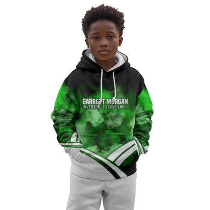 Garrett Morgan Kid Hoodie with Gas Mask Invention Illustration, Inventing to Save Lives Quote - African Pride