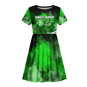 Garrett Morgan Kid Short Sleeve Dress with Gas Mask Invention Illustration, Inventing to Save Lives Quote - African Pride