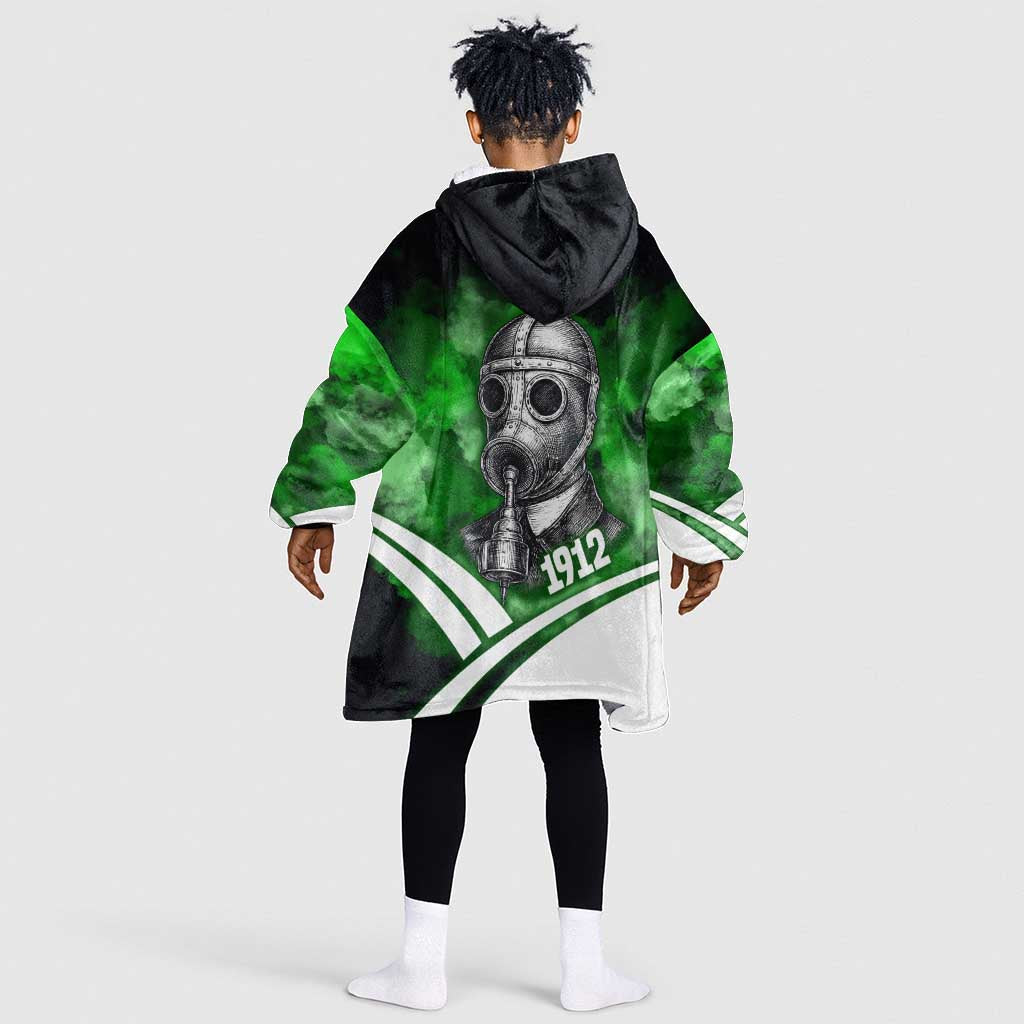 Garrett Morgan Kid Wearable Blanket Hoodie with Gas Mask Invention Illustration, Inventing to Save Lives Quote - African Pride