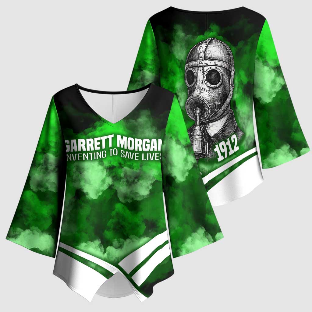 Garrett Morgan Kimono Sleeve Blouse with Gas Mask Invention Illustration, Inventing to Save Lives Quote - African Pride