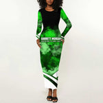Garrett Morgan Long Sleeve Bodycon Dress with Gas Mask Invention Illustration, Inventing to Save Lives Quote - African Pride