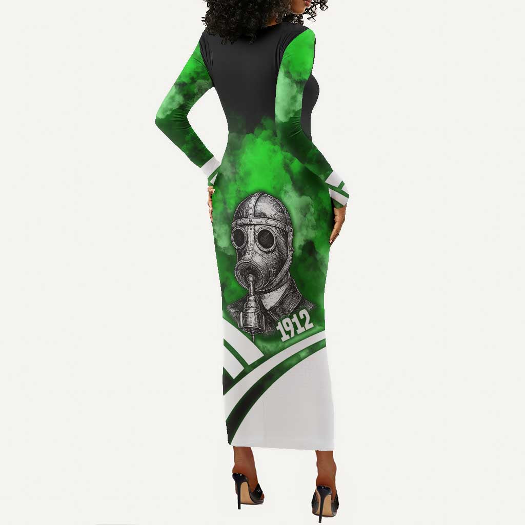 Garrett Morgan Long Sleeve Bodycon Dress with Gas Mask Invention Illustration, Inventing to Save Lives Quote - African Pride
