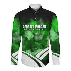 Garrett Morgan Long Sleeve Button Shirt with Gas Mask Invention Illustration, Inventing to Save Lives Quote - African Pride
