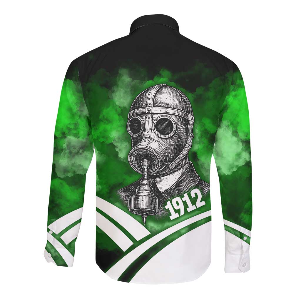 Garrett Morgan Long Sleeve Button Shirt with Gas Mask Invention Illustration, Inventing to Save Lives Quote - African Pride
