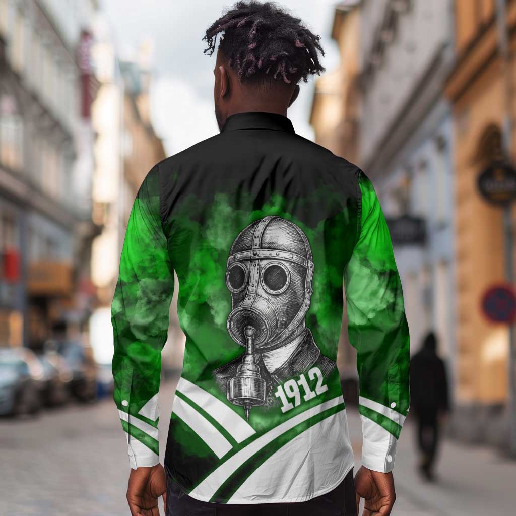 Garrett Morgan Long Sleeve Button Shirt with Gas Mask Invention Illustration, Inventing to Save Lives Quote - African Pride