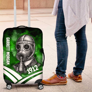 Garrett Morgan Luggage Cover with Gas Mask Invention Illustration, Inventing to Save Lives Quote - African Pride