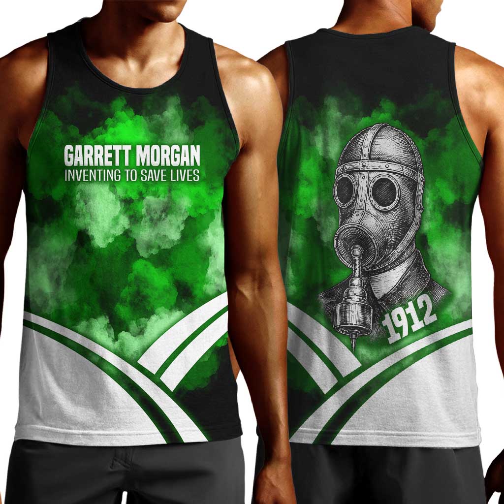 Garrett Morgan Men Tank Top with Gas Mask Invention Illustration, Inventing to Save Lives Quote - African Pride
