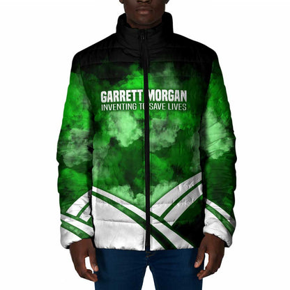 Garrett Morgan Padded Jacket with Gas Mask Invention Illustration, Inventing to Save Lives Quote - African Pride