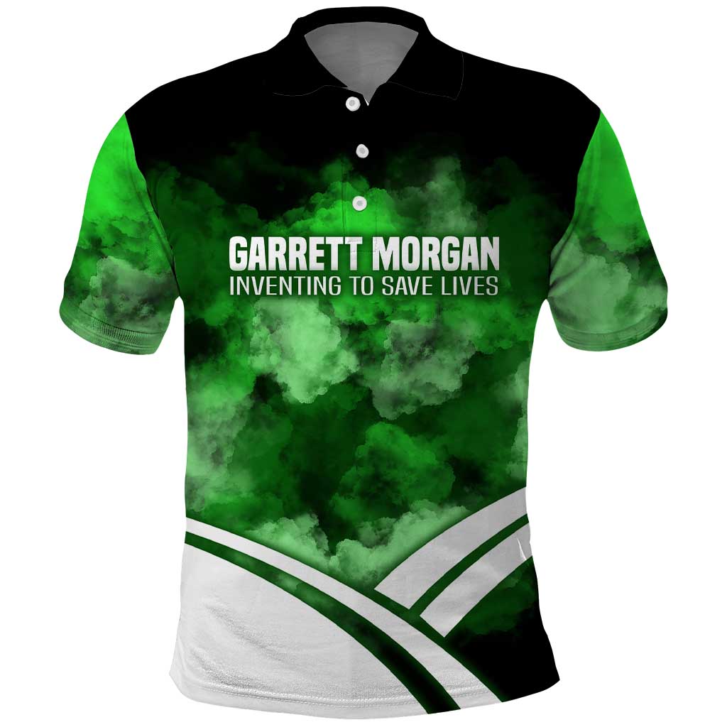 Garrett Morgan Polo Shirt with Gas Mask Invention Illustration, Inventing to Save Lives Quote - African Pride