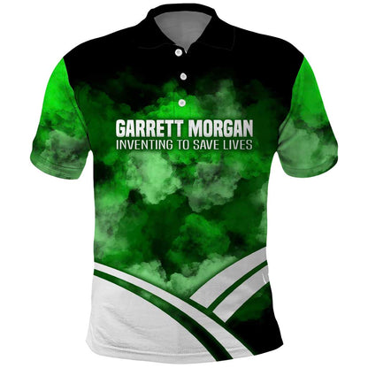 Garrett Morgan Polo Shirt with Gas Mask Invention Illustration, Inventing to Save Lives Quote - African Pride