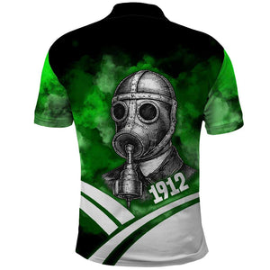 Garrett Morgan Polo Shirt with Gas Mask Invention Illustration, Inventing to Save Lives Quote - African Pride