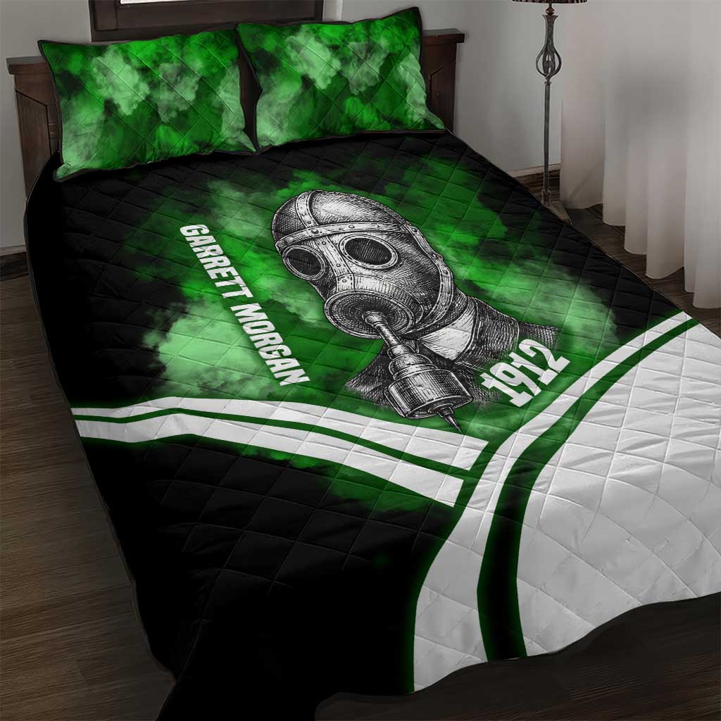 Garrett Morgan Quilt Bed Set with Gas Mask Invention Illustration, Inventing to Save Lives Quote - African Pride