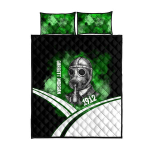 Garrett Morgan Quilt Bed Set with Gas Mask Invention Illustration, Inventing to Save Lives Quote - African Pride