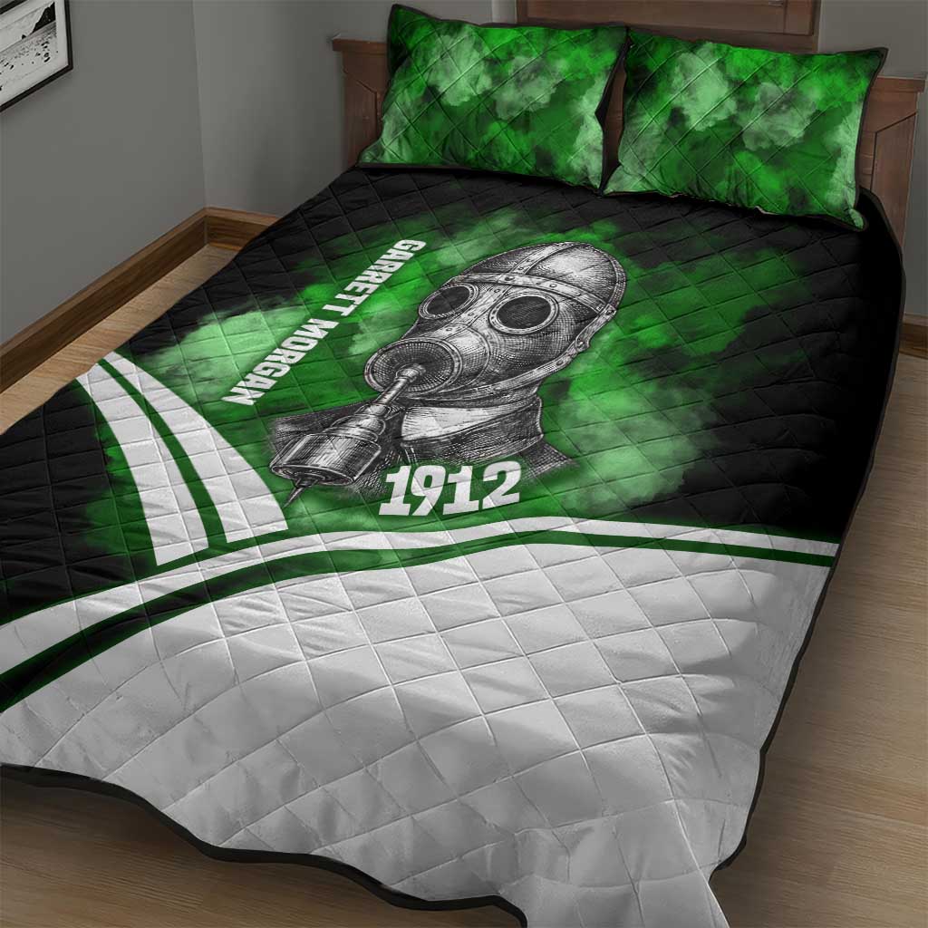 Garrett Morgan Quilt Bed Set with Gas Mask Invention Illustration, Inventing to Save Lives Quote - African Pride