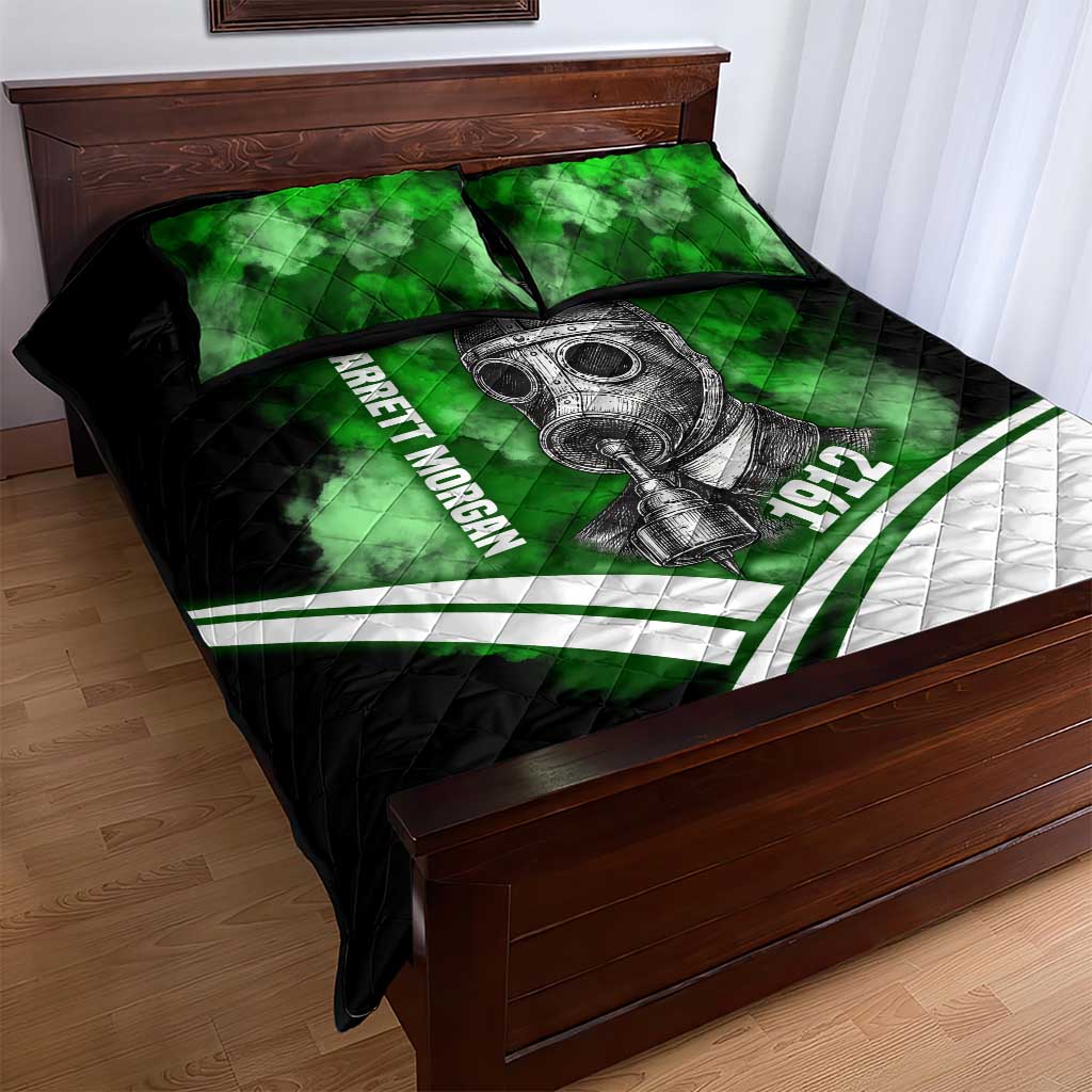 Garrett Morgan Quilt Bed Set with Gas Mask Invention Illustration, Inventing to Save Lives Quote - African Pride