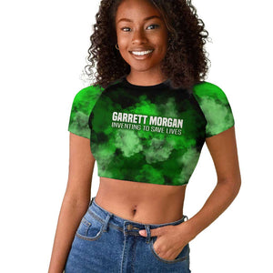 Garrett Morgan Raglan Cropped T shirt with Gas Mask Invention Illustration, Inventing to Save Lives Quote - African Pride