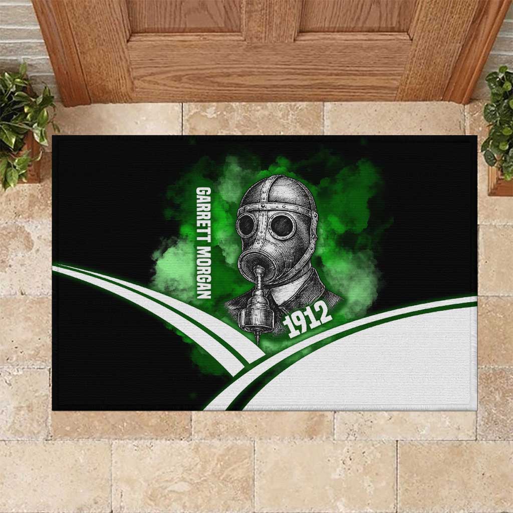 Garrett Morgan Rubber Doormat with Gas Mask Invention Illustration, Inventing to Save Lives Quote - African Pride
