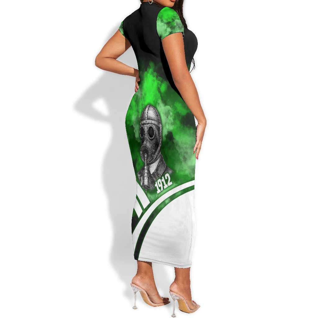 Garrett Morgan Short Sleeve Bodycon Dress with Gas Mask Invention Illustration, Inventing to Save Lives Quote - African Pride