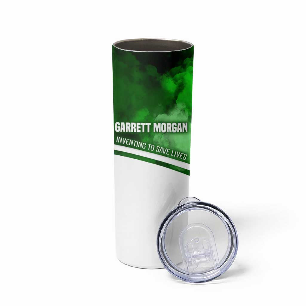 Garrett Morgan Skinny Tumbler with Gas Mask Invention Illustration, Inventing to Save Lives Quote - African Pride