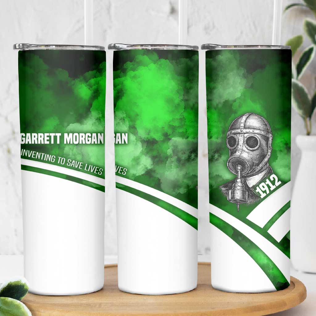 Garrett Morgan Skinny Tumbler with Gas Mask Invention Illustration, Inventing to Save Lives Quote - African Pride