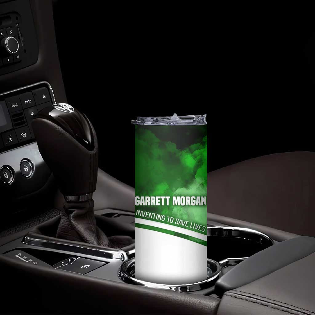Garrett Morgan Skinny Tumbler with Gas Mask Invention Illustration, Inventing to Save Lives Quote - African Pride