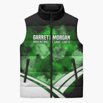 Garrett Morgan Sleeveless Puffer Jacket with Gas Mask Invention Illustration, Inventing to Save Lives Quote - African Pride
