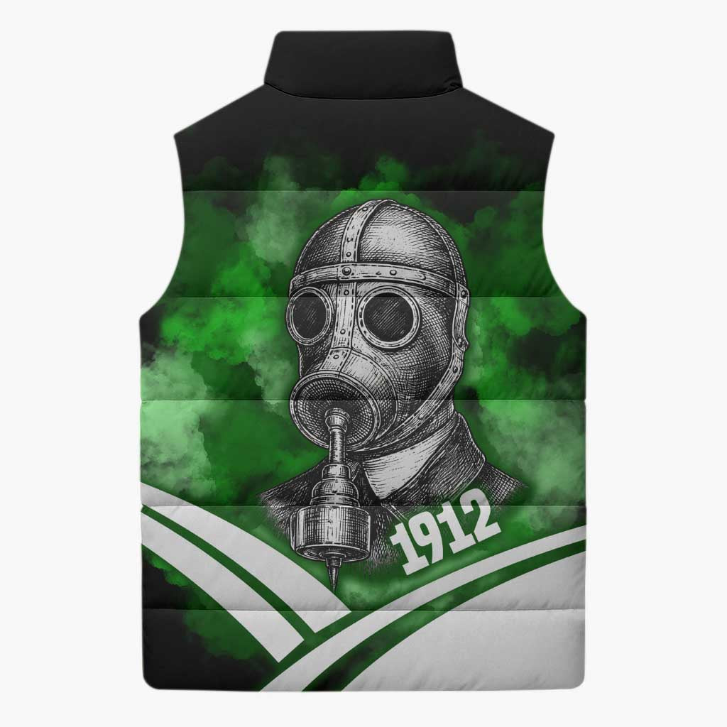 Garrett Morgan Sleeveless Puffer Jacket with Gas Mask Invention Illustration, Inventing to Save Lives Quote - African Pride