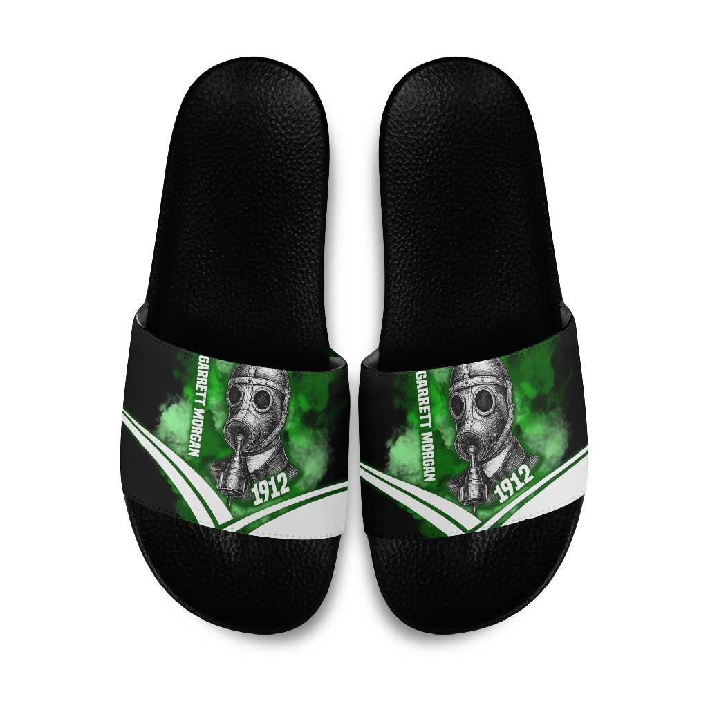 Garrett Morgan Slide Sandals with Gas Mask Invention Illustration, Inventing to Save Lives Quote - African Pride