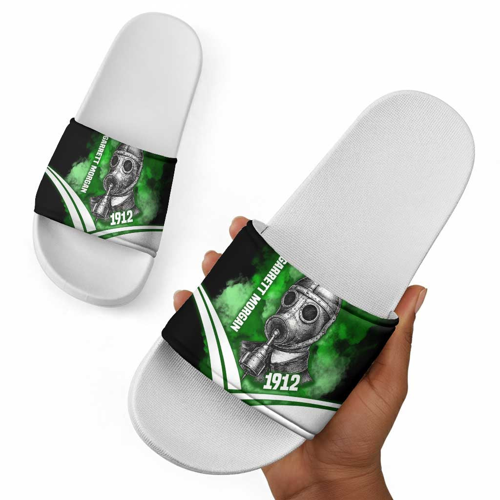 Garrett Morgan Slide Sandals with Gas Mask Invention Illustration, Inventing to Save Lives Quote - African Pride