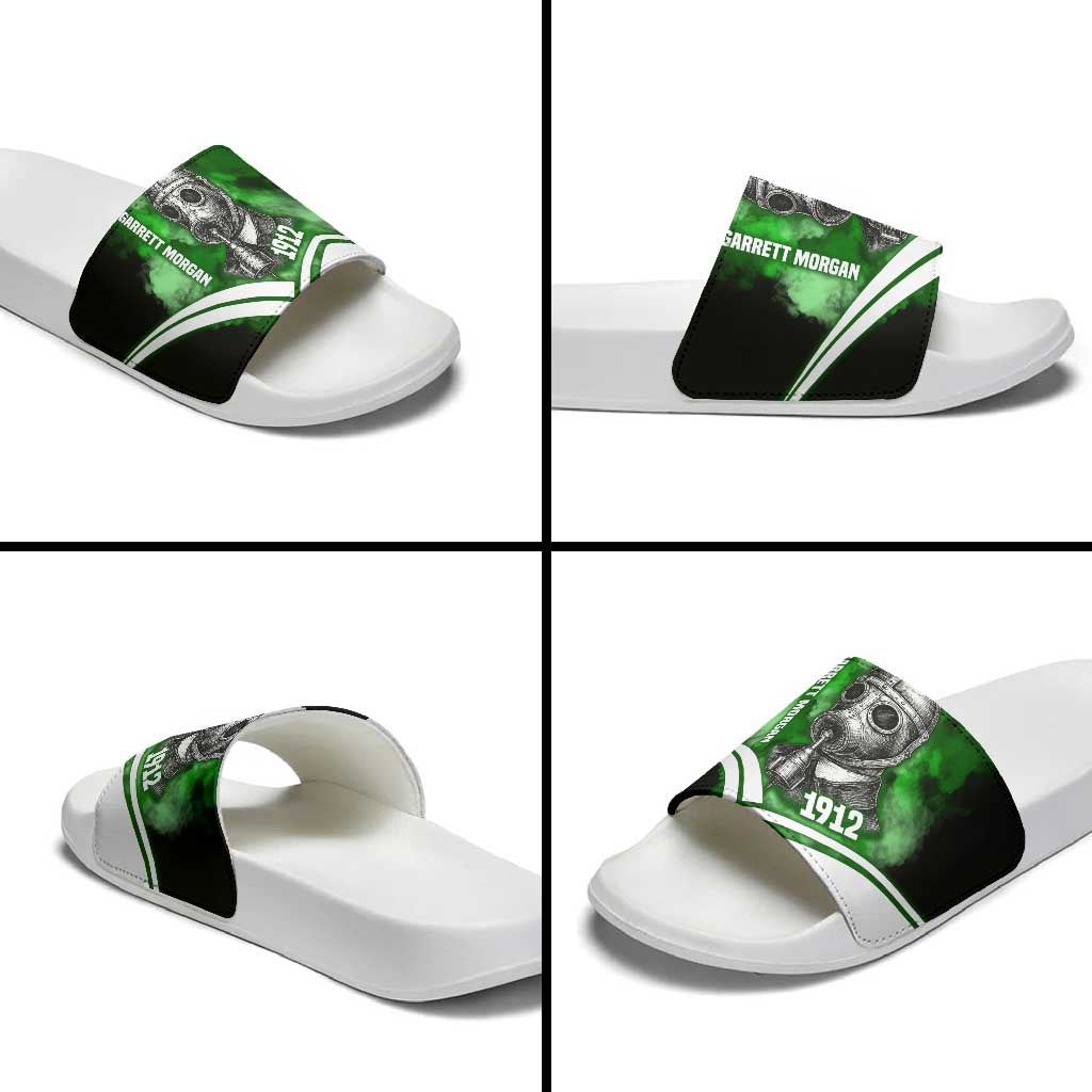 Garrett Morgan Slide Sandals with Gas Mask Invention Illustration, Inventing to Save Lives Quote - African Pride