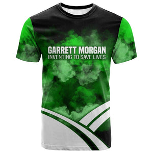 Garrett Morgan T shirt with Gas Mask Invention Illustration, Inventing to Save Lives Quote - African Pride
