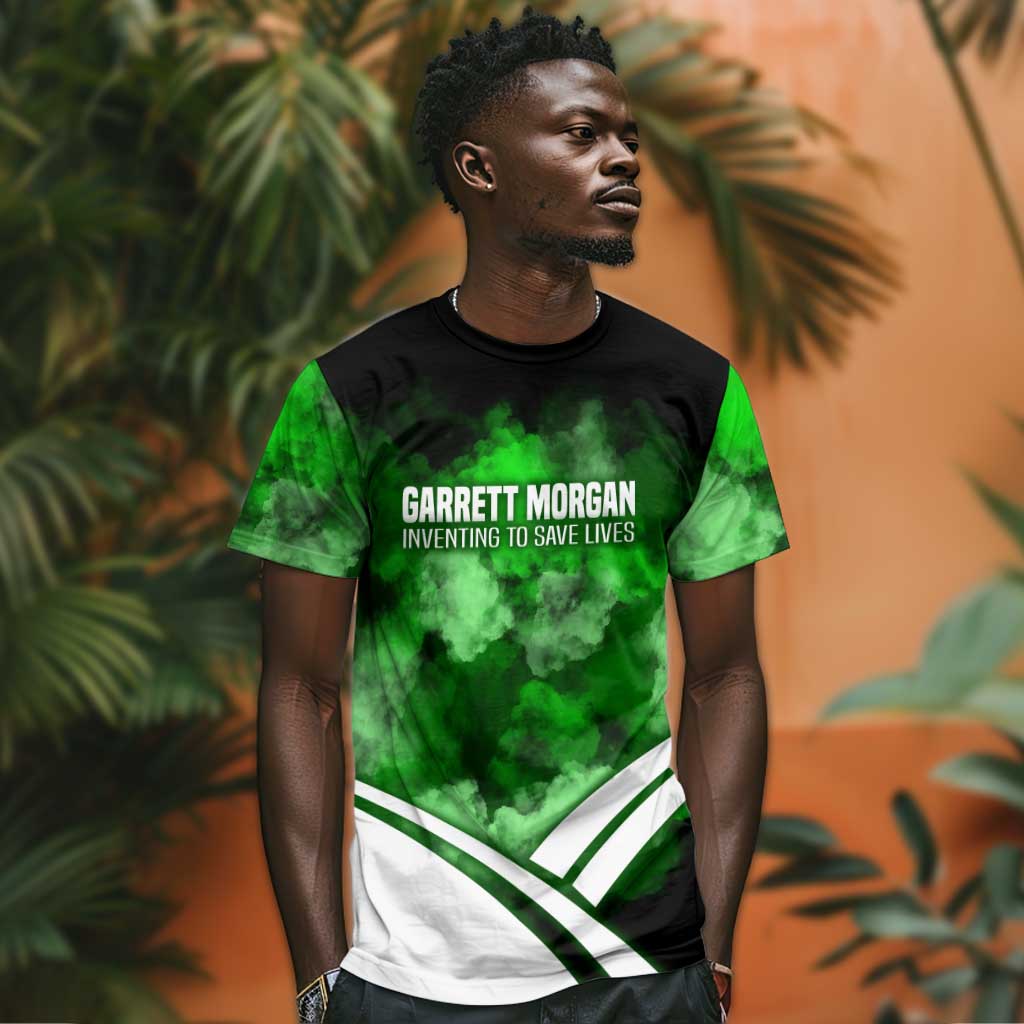 Garrett Morgan T shirt with Gas Mask Invention Illustration, Inventing to Save Lives Quote - African Pride