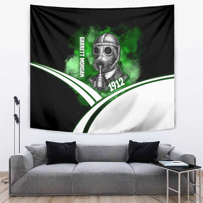 Garrett Morgan Tapestry with Gas Mask Invention Illustration, Inventing to Save Lives Quote - African Pride