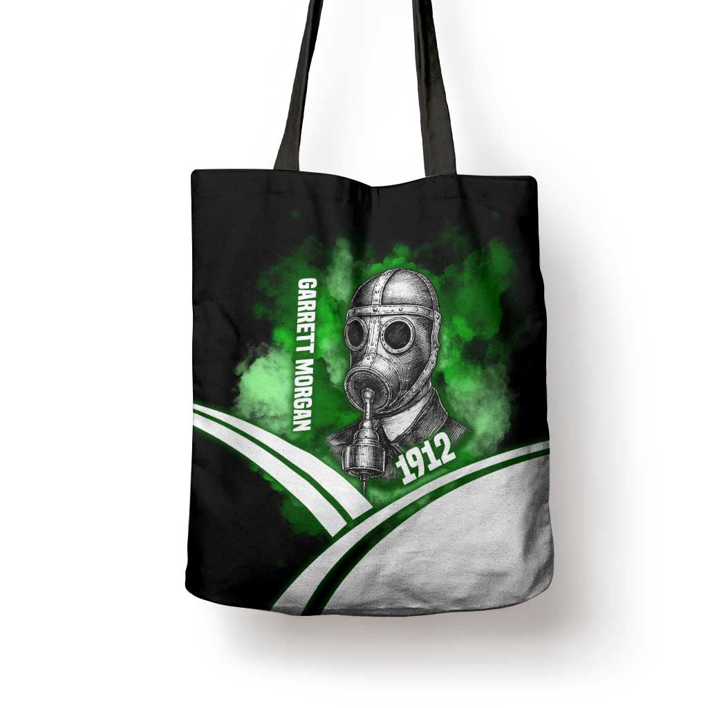 Garrett Morgan Tote Bag with Gas Mask Invention Illustration, Inventing to Save Lives Quote - African Pride