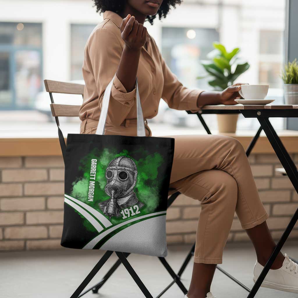 Garrett Morgan Tote Bag with Gas Mask Invention Illustration, Inventing to Save Lives Quote - African Pride