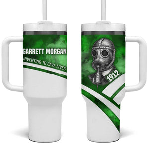 Garrett Morgan Tumbler With Handle with Gas Mask Invention Illustration, Inventing to Save Lives Quote - African Pride
