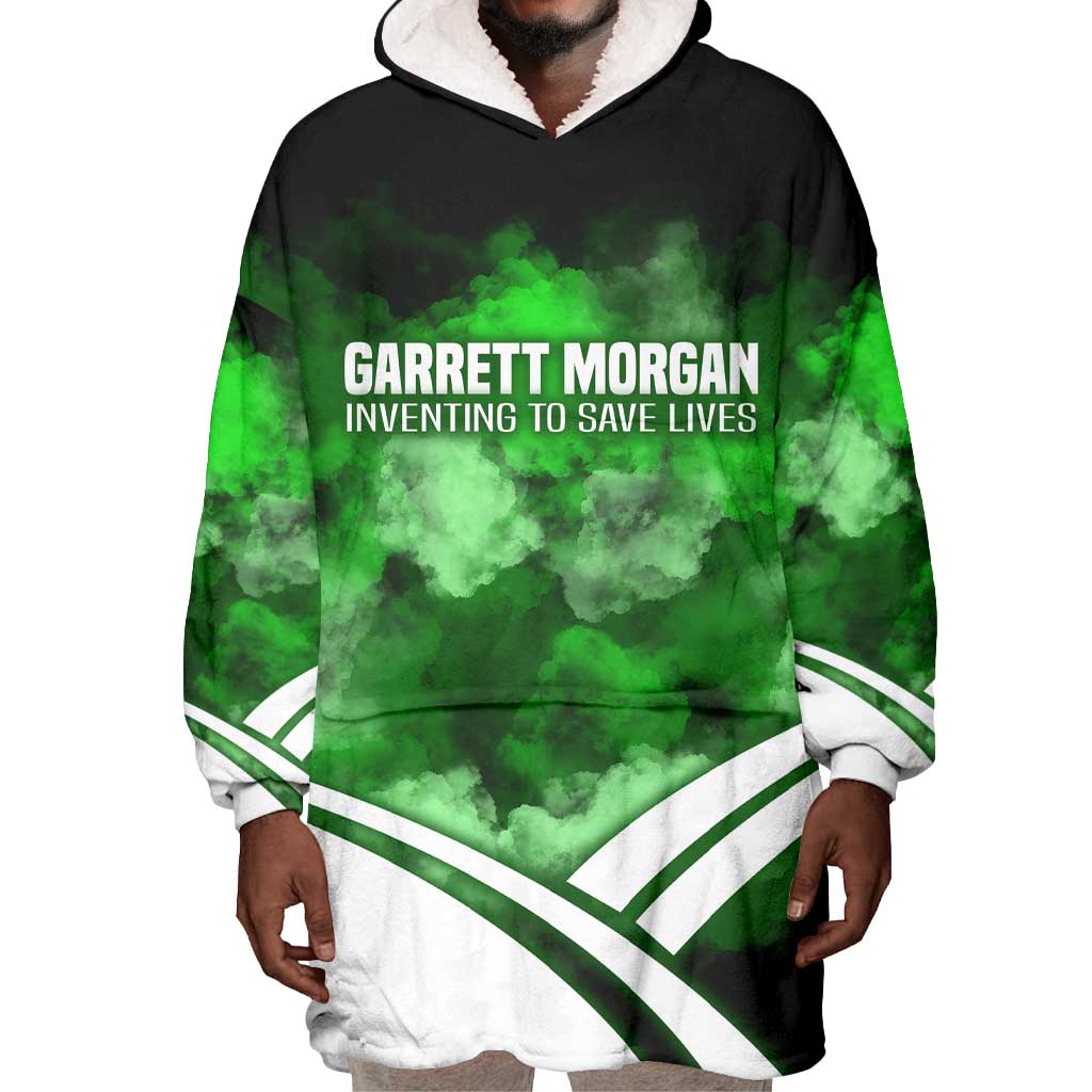 Garrett Morgan Wearable Blanket Hoodie with Gas Mask Invention Illustration, Inventing to Save Lives Quote - African Pride