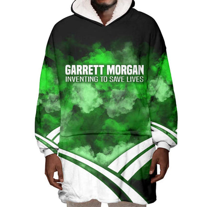 Garrett Morgan Wearable Blanket Hoodie with Gas Mask Invention Illustration, Inventing to Save Lives Quote - African Pride