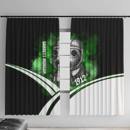 Garrett Morgan Window Curtain with Gas Mask Invention Illustration, Inventing to Save Lives Quote - African Pride
