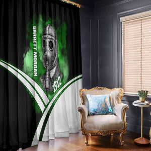 Garrett Morgan Window Curtain with Gas Mask Invention Illustration, Inventing to Save Lives Quote - African Pride